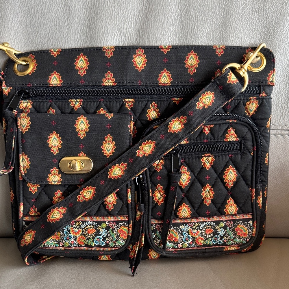 Maggi B Quilted Black Floral Crossbody Bag